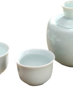 Sake Set Japanese Sake Cup Set 3 Piece Handmade Ceramic Wine Cup Pottery Sake Bottle and 2 Cups Ideal for Japanese Sake Cyan