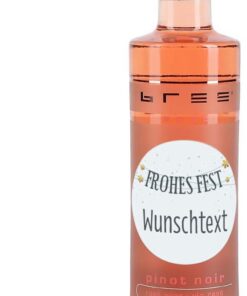 Herz & Heim® Bree Wein in einer kleinen Flasche (1 x 0.25 l) mit weihnachtlich bedruckten Etikett Roséwein