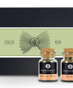 Ankerkraut Geschenk-Set Italia Selection, mit den Gewürzen Bruschetta, Aglio e Olio und italienische Kräuter im Korkenglas, mediterrane Küche, Gewürze in hochwertiger Deluxe-Box mit Banderole