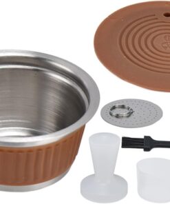 Wiederverwendbarer nachfüllbarer Kaffeekapsel-Filterbecher aus Edelstahl mit Tamper für, kompatibel mit allen Maschinen, inklusive Pulverabdeckung und Kunststoffstopfwerkzeug (Kaffee)
