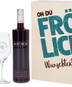 Herz & Heim® Bree Wein-Geschenkset zu Weihnachten für Paare - Oh du Fröhliche - mit 2 gravierten Weingläsern und Bree Wein zur Auswahl Rot