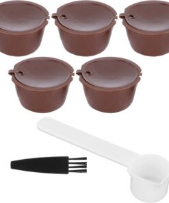Wiederverwendbare nachfüllbare Kaffeekapseln für Lebensmittel – Filter-Set mit Löffel und Bürste, kompatibel mit Maschinen für Zuhause und Büro (5 Tassen + 1 Löffel + 1 Bürste)