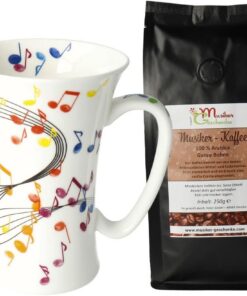 Tasse Noten bunt Geschenkset - Schöne Idee für Musiker (große Tasse, mit Musiker-Kaffee ganze Bohne)
