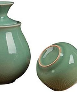 Exquisite Sake Set 4 Pieces Elegant Celadon Wine Glasses with Gift Box Include 1 Pc Sake Pot 2 Pc Sake Cups 1 Pc Warmer Pot for Cold/Warm/Shochu/Tea Best Gift Sake Set for Gift