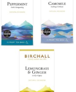 Birchall Tea Sortimentspackung (3 Geschmacksrichtungen – Pfefferminze, Kamille, Zitronengras und Ingwer) insgesamt 45 plastikfreie Prisma-Teebeutel