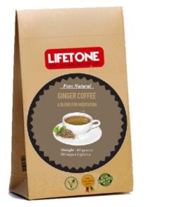 Ingwerkaffee, Kaffeebohnenmischung mit Kaffeebohnen, Kardamom, Koriander, Ingwer, Nelke, Pfeffer und Zimt, 40 Beutel