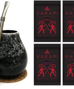 Mate Green Mate Becher Set | Mate Tee Starter Set | Keramik Becher "Marmol Dark" 350ml, Edelstahl Bombilla, Vakapi Mate Tee aus Paraguay | Kaffee Alternative | Starke Anregung, Blau