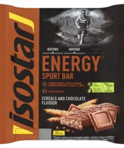 ISOSTAR – Energy Sport Riegel Getreide & Schokolade – Sport-Energieriegel mit Kohlenhydraten, Quelle für Vitamin B1, B2, B6, C, E & PP, Snack für Laufen, Radfahren & Trailrunning – 3 x 35 g