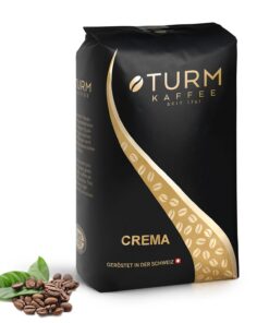 Turm Kaffee - Crema 1000g | aromatischer Kaffee für Café Crema aus dem Vollautomaten | ganze geröstete Kaffeebohnen | mit 90% Arabica Bohnen