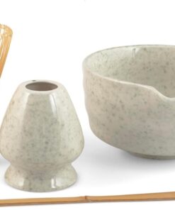 H&H, Matcha Tee Set 4-teilig – Bambusbesen, Porzellanhalter, Schale & Dosierlöffel – Komplettes Set für die Matcha-Zubereitung – Farben assortiert (zufällige Farbauswahl)