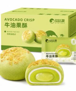 Ezzlorian Avocado Crisp Knuspergebäck, 6 Stück (270g), 3-Schichten Gebäck mit Weicher Mochi-Schicht & Cremiger Avocado-Füllung, 0g Transfette, Gebackener Süßsnack für Nachmittagstee