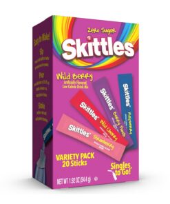 Skittles Singles To Go Variety Pack, Watertok Pulvergetränkemischung, kein Zucker, kalorienarm, inklusive 4 Geschmacksrichtungen, 1 Box (20 Einzelportionen) (Wild Berry)