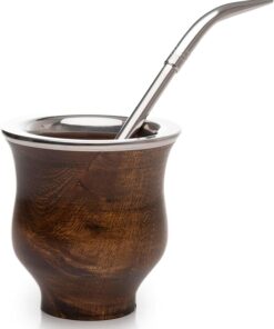Yerba Mate Kürbis-Set mit Edelstahl-Strohhalm | Handgefertigter Alpaka Yerba Mate Becher und Bombilla Set aus Argentinien - Beach Essentials - Idee für Geschenke | Travel Cup Mate (Carob Camionero)