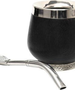 balibetov Ausgewählte Kollektion - Yerba Mate Kürbis (Mate Cup) - Premium Mate Gourd mit Details aus Neusilber - Inklusive Edelstahl Bombilla und Reinigungsbürste. (Chaco)