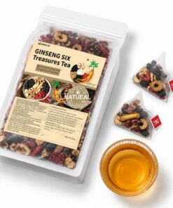 Ezzlorian Ginseng Sechs Schätze Tee, 250g (10 Dreieck-Teebeutel), Natürlicher Kräutertee mit Ginseng, Goji-Beeren, Roten Datteln, Maulbeeren, Astragalus & Maca