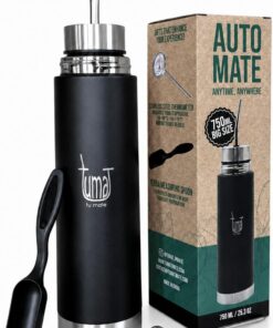 Mate Listo Automate – Auto Mate Isolierflasche mit Ausgießer, Fluvion Selbstbedienungssystem für Yerba Mate, Zwei Geschenke, 750 ml Edelstahl, Argentinian Mate Automatik-Set