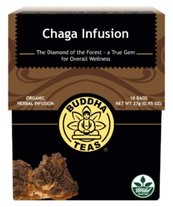 Chaga Pilztee – leistungsstarke Antioxidantien, wild geerntet, koffeinfrei – Buddha-Tees – 18 bleichfreie Beutel pro Box (1 Box), braun