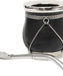 balibetov Ausgewählte Kollektion - Yerba Mate Kürbis (Mate Cup) - Premium Mate Gourd mit Details aus Neusilber - Inklusive Edelstahl Bombilla und Reinigungsbürste. (Patagonia)