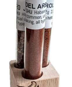Jaguar, Carolina Reaper und Arbol Chili in einem Tribox Würfel aus Buchenholz mit abgerundeten Seiten mit 3 Ampullen von 6gx2g+2g.
