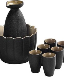 Exquisite 9 Piece Japanese Sake Set Black Glaze Wine Glasses Set with Warmer Pot and Candle Stove Quaint texture for Warm/Cold Sake Service Best Gift for Family and Friends Sake Set for Gift