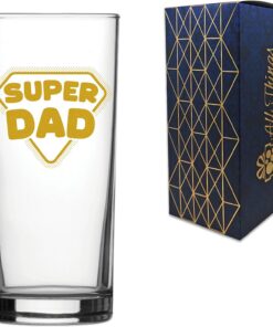 All Things Personalised Super Dad Design Gold Printed Spirits Rum Wodka Cocktail Hiball Tumbler 360.2 g/360ml, Gift Box Included, Present for Men Dad Husband Him, Printed in The UK