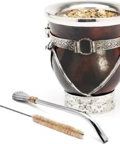 balibetov Ausgewählte Kollektion - Yerba Mate Kürbis (Mate Cup) - Premium Mate Gourd mit Details aus Neusilber - Inklusive Edelstahl Bombilla und Reinigungsbürste. (Iguazú)