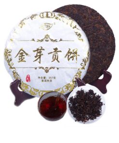 Reifer Pu'er Tee Alter Pu'er Tee 357g（0.787LB）Yunnan Golden Bud Tribute Cake Puer Tee Schwarzer Tee Gekochter Pu-Erh Tee Chinesischer Tee Gesunder Puerh Tee Roter Tee Grüner Guter Shu cha Good