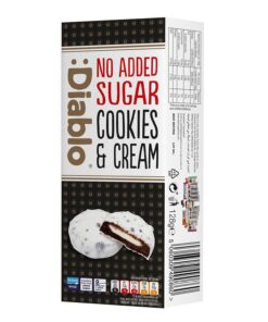 Diablo Schokoladen-Sandwichkekse mit weißer Schokolade ohne Zuckerzusatz, Cookies & Cream Füllung und weißer Schokolade, 128g, Zuckerarme Kekse, Keto-kompatibler Snack, Halal & Koscher Zertifiziert