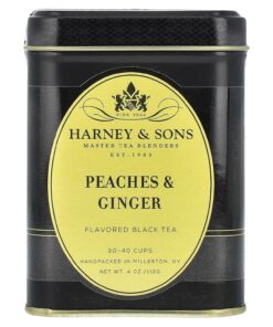 Harney & Sons Peaches & Ginger Loose Tea, 118 ml | Schwarzer Tee mit Pfirsich- und Ingweraromen. Heiß oder Eis genießen. Enthält Koffein.