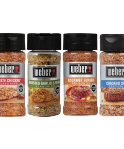 Weber Seasoning Variety 4 Flavor Pack - Kickn Chicken - Roasted Garlic & Herbs - Chicago Steak - Gourmet Burger - All Natural Shake-on Bundle