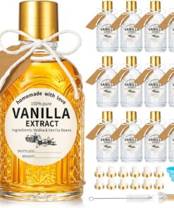 Transparente Vanilleextraktflaschen aus Glas, 237 ml, hausgemachte Extraktflaschen mit Deckel, Vanillegläser für ätherische Öle, Saft, Getränke, Sirup, Flüssigkeiten, 12 Stück