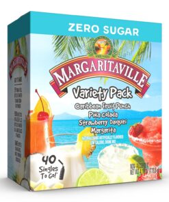 Margaritaville Singles to Go Water Drink Mix, Variety Pack, Enthält 4 Geschmacksrichtungen: Caribbean Fruit Punch, Pina Colada, Strawberry Daiquiri und Margarita, 1 Box (40 Einzelportionen)