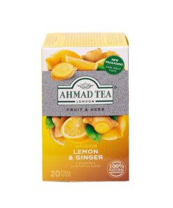 Ahmad Tea - Lemon & Ginger - Früchte- und Kräutertee ohne Koffein - Zitrone und Ingwer - Einzeln Verpackte, Aromaversiegelte Teebeutel mit 2g Tee pro Portion - 20 Teebeutel mit Band