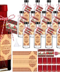 Tioncy Vanilleextrakt-Flaschen für hausgemachtes 240-ml-Glas, Vanilleglas, quadratische Flasche für Sirup, Geschenke mit Kappe, Schrumpfband, Kolibri-Etikett, Aufkleber, Sirup