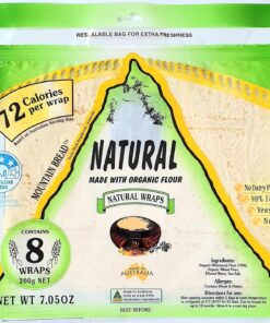 Gebirgsbrot Natur & Reis Flachbrotbandagen, dünne, trockene, weiche Tortilla, 98 % fettfrei, milchfrei, hefefrei, eierfrei, hergestellt in Australien, enthält 8 Packungen